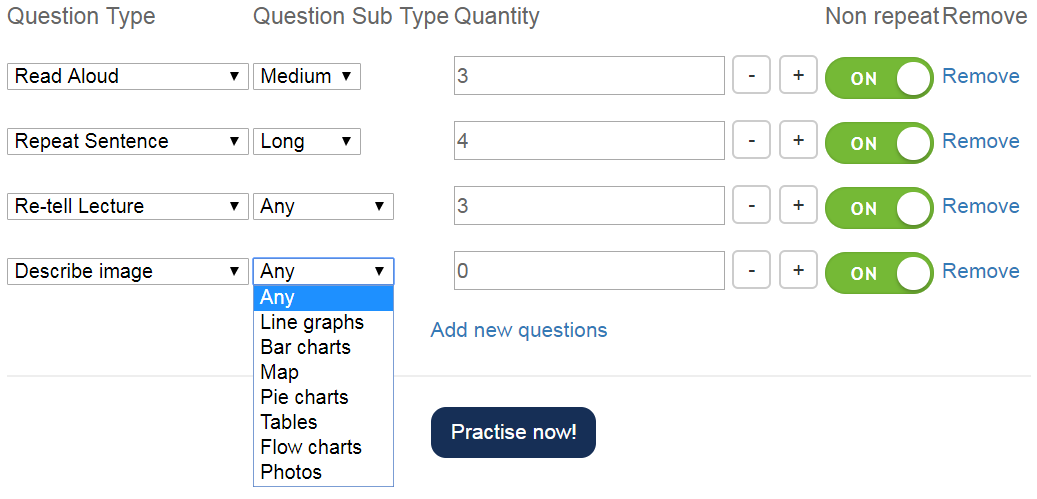 PTE Customisable practice